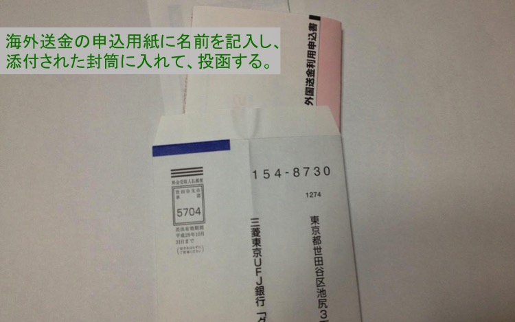 海外送金利用申込同封